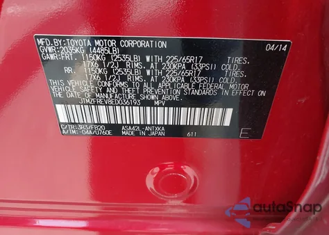 2014 Toyota Rav4 Le из США, поврежденный, VIN JTMZFREV8ED036193